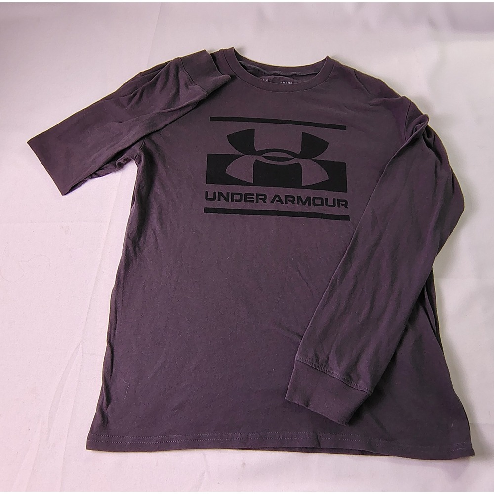 Under Armour Shirt Youth YXL Gray Long Sleeve HeatGear Athletic Big Logo Tee